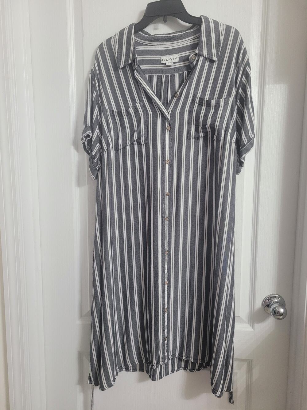 AVA & VIV Women’s Soft Rayon Striped Button Tie Shirt Dress - Size 2x